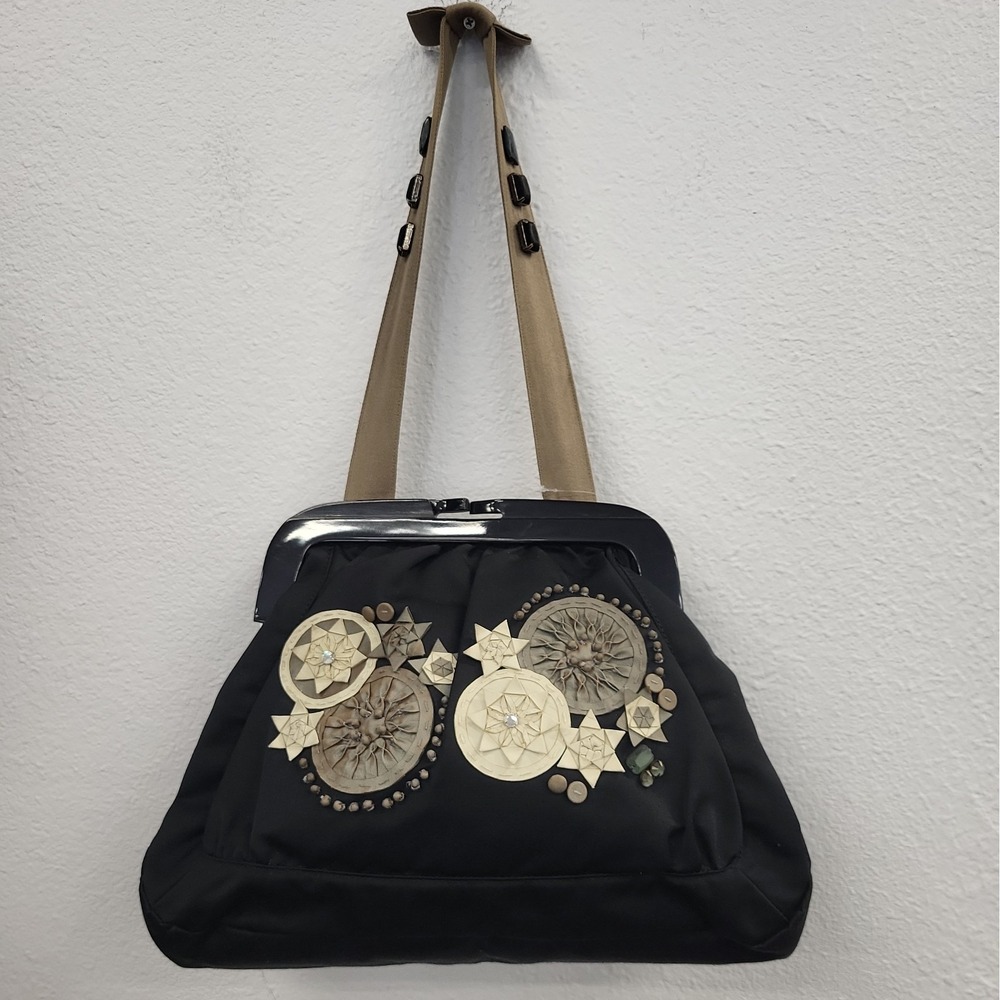 Hoss Intropia Black Canvas Kiss-lock Handbag RN: 113223